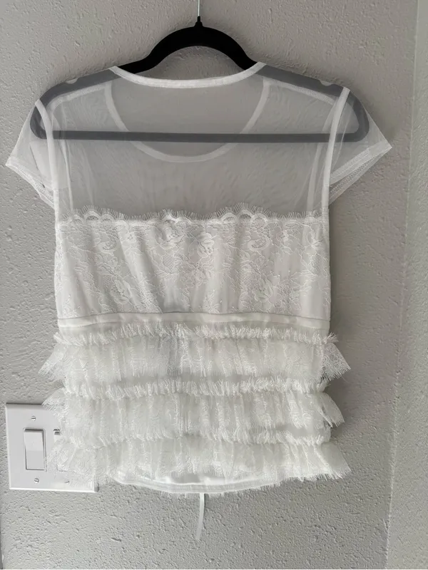 Lulu's White Sheer Lace Tiered Ruffle Peplum Top - Image 6