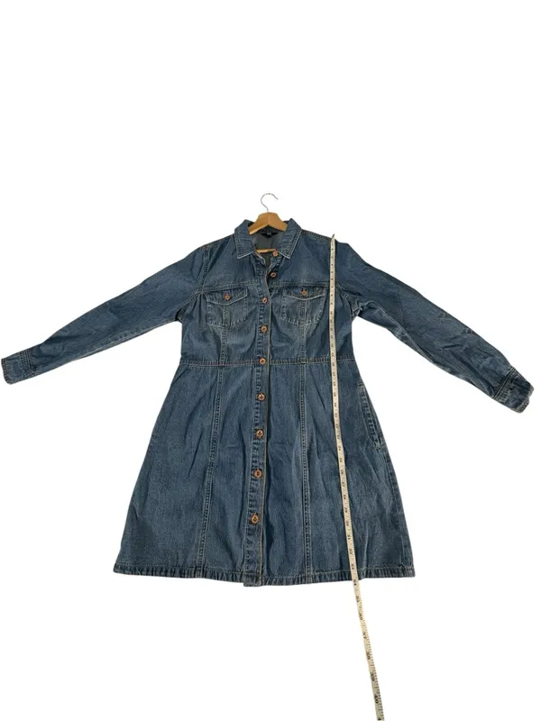 Frye Denim Shirt Dress Womens L Western Long Sleeve Button Front Mini Blue - Image 12