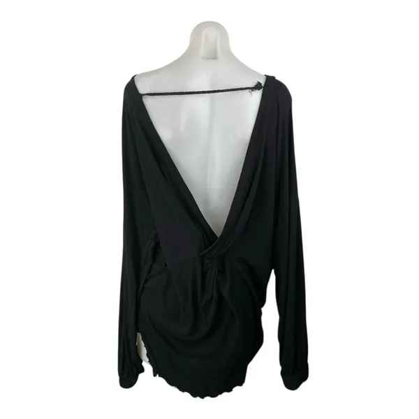 Free People Women's Black Long Sleeve Open Back Tunic Boat Neck Blouse Top Sz M - Image 2