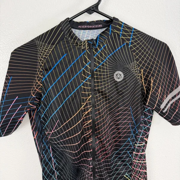 AGU Cycling Jersey Womens Large Black Multi Nocturnal Lines Performance Bike EUC - Image 2
