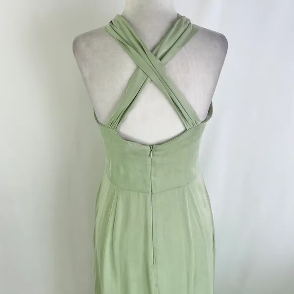 New Topshop Ring Detail Halter Neck Side Slit Maxi Dress Sage Green Size 6 - Image 14