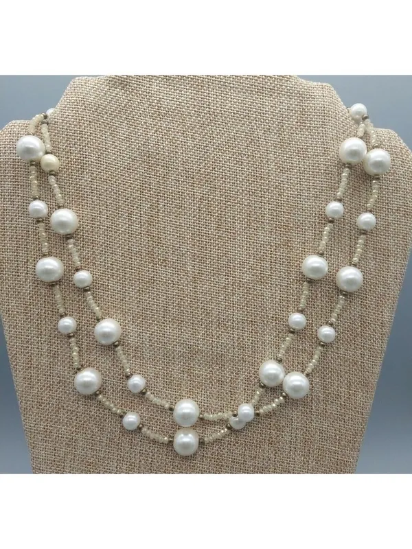 RUSH by Denis & Charles 44” Faux Pearl Crystal Bead Flapper Length Necklace - Image 3