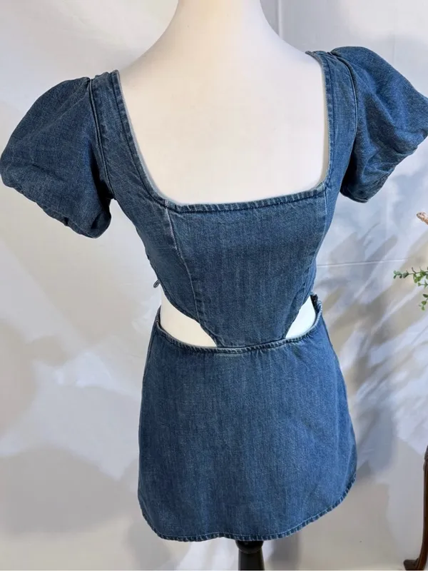 💥NWT Show Me Your Mumu City Cut Out Denim Mini Dress Deep End Size Small🧡 - Image 7