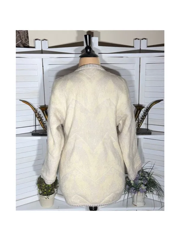 Vintage 90s mohair sweater cream toggle buttons thick warm made in Germany sz XL - Image 2