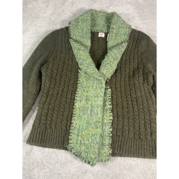Guinevere Anthropologie Women's S Green Cable Knit Wool Blend Cardigan Sweater - Image 3