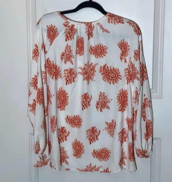 Paisley Print Long Balloon Sleeve Blouse Large Orange - Image 2