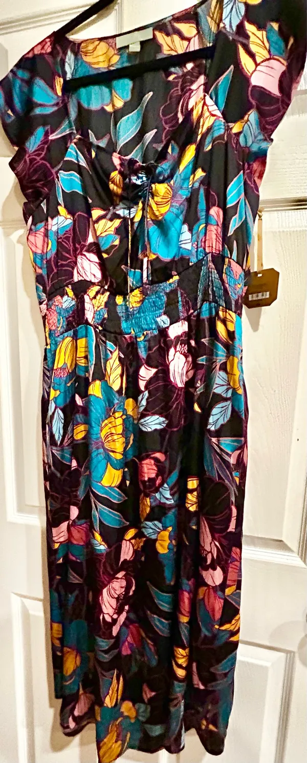 Ryegrass NWT super boho satin effect floral multicolor flowy maxi dress XL - Image 5