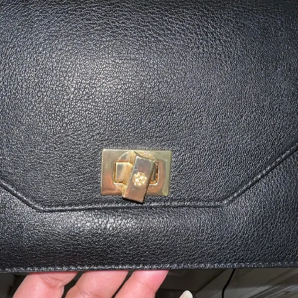 Convertible Shoulder Bag Black‎ Faux Leather Gold Hardware Small Clutch - Image 3