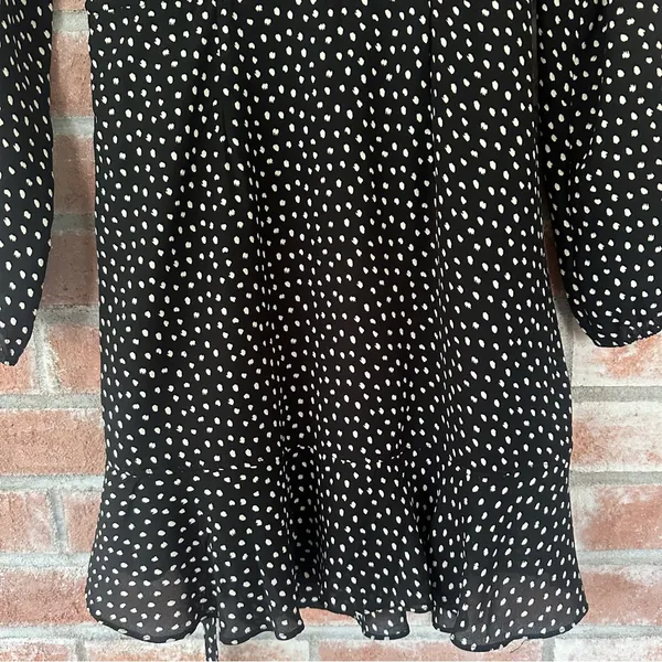 Abercrombie Fitch Faux Wrap Mini Flounce Dress Women’s XS Black White Polka Dot - Image 11