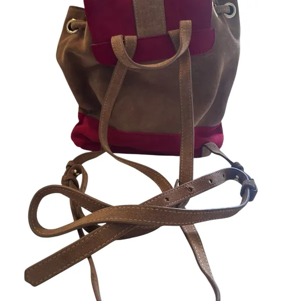 House of Harlow 1960 Juda Mini Backpack Suede Adjustable Straps Red‎ & Brown - Image 7