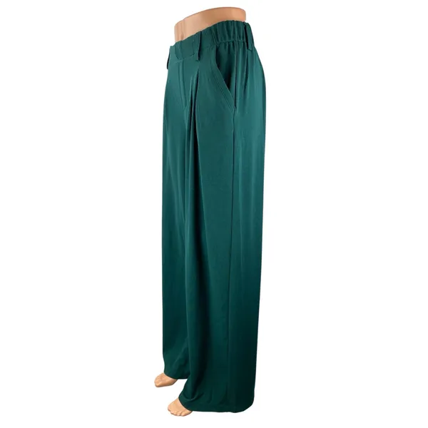 Halara Womens Green High Waisted Pleated Palazzo Wide Leg Trousers Dress Pants S - Image 2