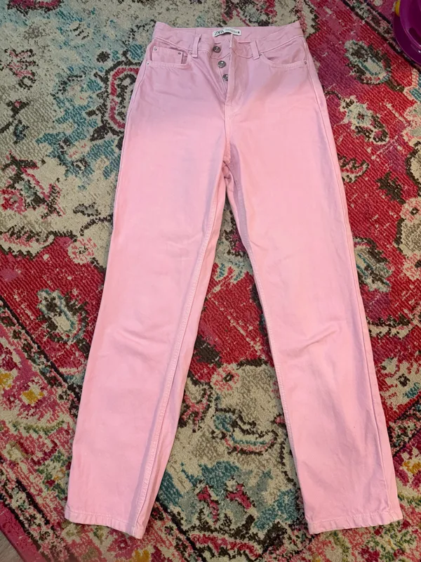 Zara Pink High Rise Straight Jeans - Image 4
