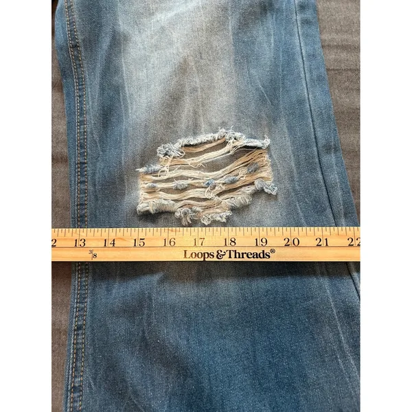 Melarey Blue Distressed Wide Leg Jeans Light Wash Frayed Hem Size L - Image 6