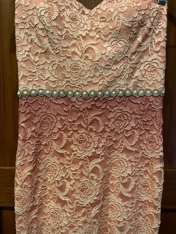Pink Floral Sparkly Strapless Dress - Image 2