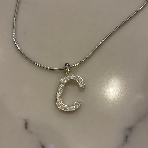 Sterling silver NWT 18” chain with rhinestone initial C - Image 3
