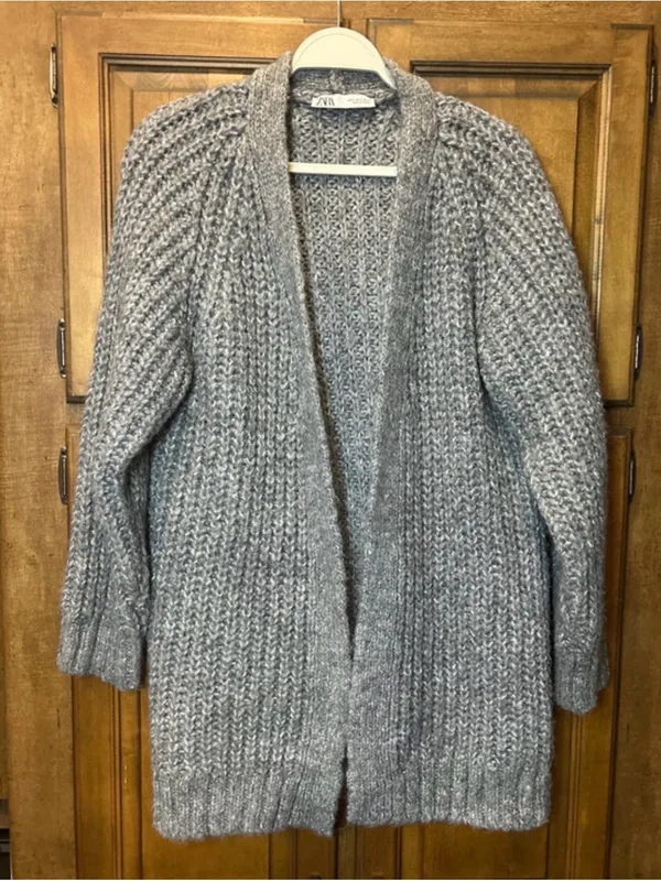 ZARA Gray Chunky Knit Cardigan sweater small - Image 2