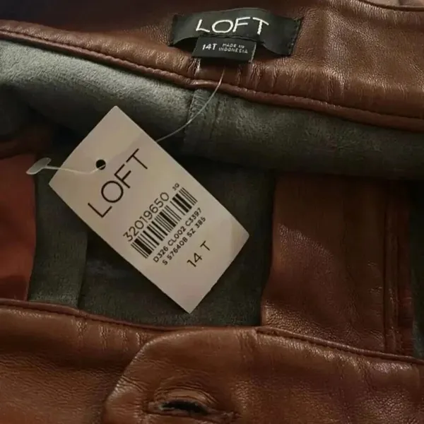 LOFT Tall Size 14 Faux Leather Pants Brown Button Tab NWT $89 - Image 5
