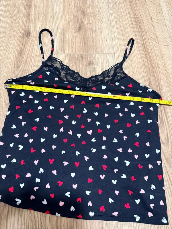 Joyspun Y2K Coquette Black Heart Print Lace Cami Top Small - Image 3