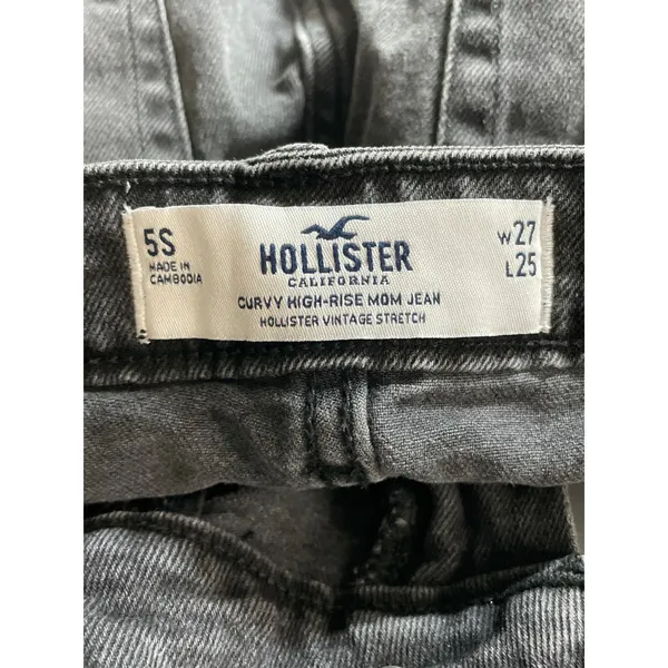 Hollister Curvy High Rise Women's Black Washed Cropped Mom Denim Jeans Size 5S - Image 5