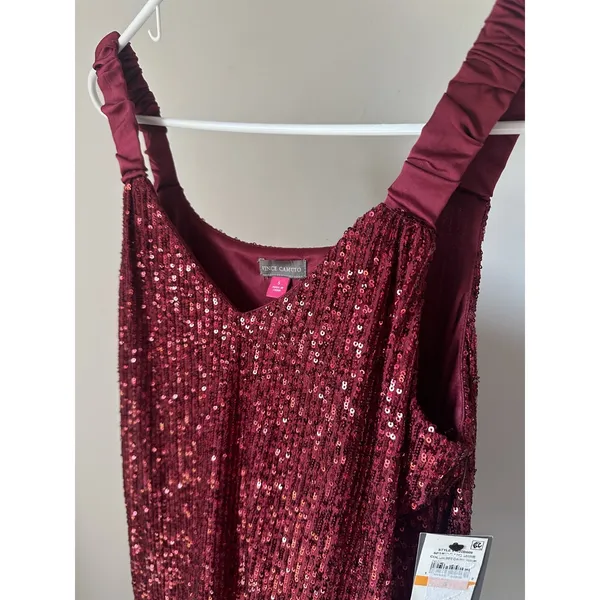 NWT Vince Camuto Small Womens Sequin Tank Top Red Lined V-Neck Party - Image 6