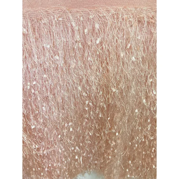 Blush Pink Contrast Mesh Tie Neck Shaggy Fringe Blouse - Image 9