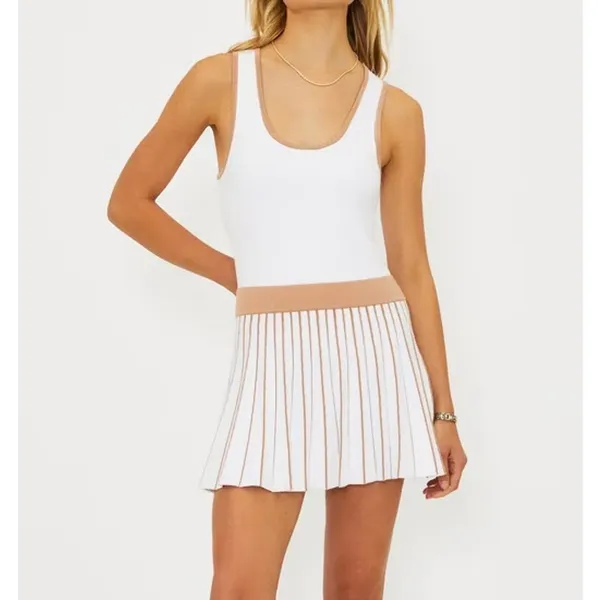 Beach Riot Solange White Almond Pleated Scoop Neck Athleisure Tennis Mini Dress - Image 2