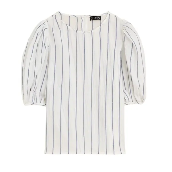 J.CREW Puff Sleeve Top Sheer Gauze Nautical Stripe Small NWT Coastal Prep Vacay - Image 2