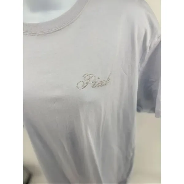 Victoria’s Secret PINK Campus T Shirt M Blue Short Sleeve Glitter Logo Top - Image 11