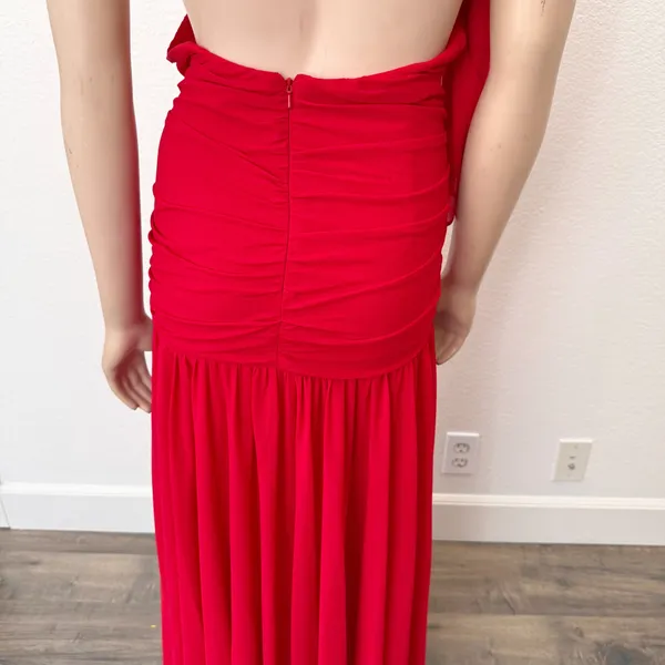 [Anthropologie] Bardot Red Mave Halter Neck Maxi Dress Low Back Ruched Slit 12 - Image 7