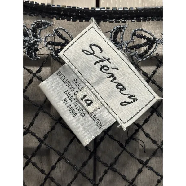 Stenay Black Silk Full Bead Gown & Jacket Sz 14 Adj Straps Lined Sparkle Formal - Image 4