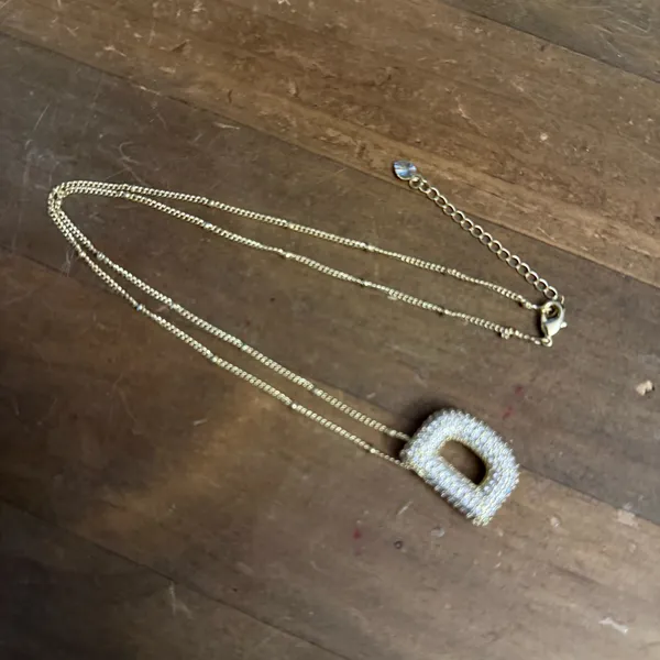Gold tone puffy pave initial letter D pendant necklace - Image 4