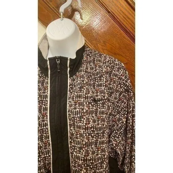 Nike Windbreaker Jacket Women Black Brown Geometric Vintage 90s‎ Full Zip Medium - Image 5