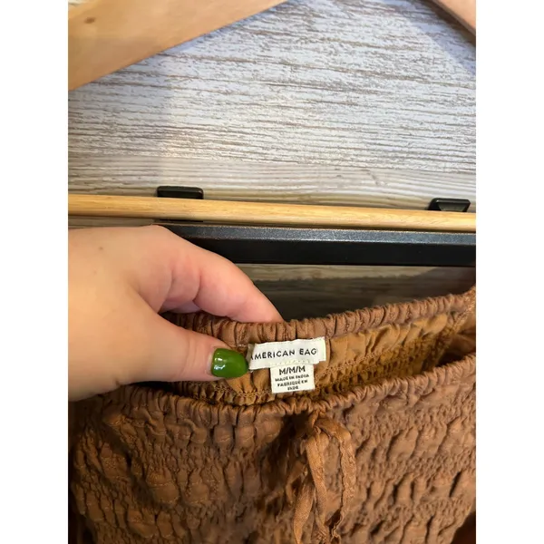 American Eagle Smocked Crop Top Brown Long Sleeve Square Neck Blouse Medium - Image 4
