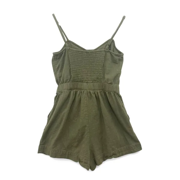 Aerie Olive Cotton Smocked Romper XS Pockets Cami - Image 3