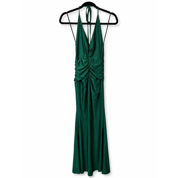 NEW Lulus Zaniya Emerald Green Ruched Halter Open Back Mermaid Maxi Dress XS - Image 6