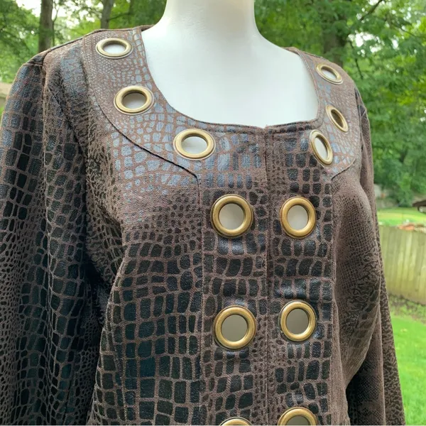 CATO L Large Brown Grommet Jacket with Mock Black Reptile Pattern Top - Image 2