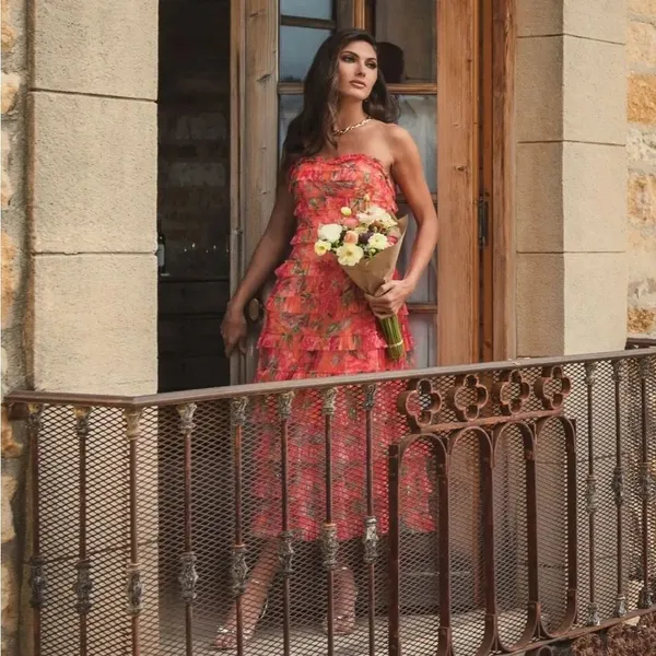 Mac Duggal 8137 Multicolor Strapless Floral Micro Ruffle Dress - Image 5