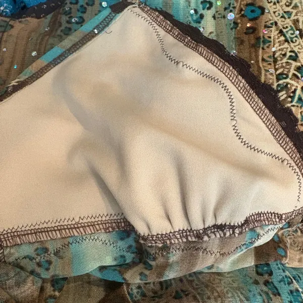 Star City Y2K Mesh Cami Top Teal Brown Lace Sequin Sheer Fairycore Mcbling Small - Image 4