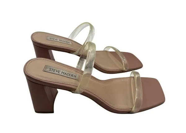 Steve Madden Size 8 High Heel Sandals Beige With Clear Straps - Image 3