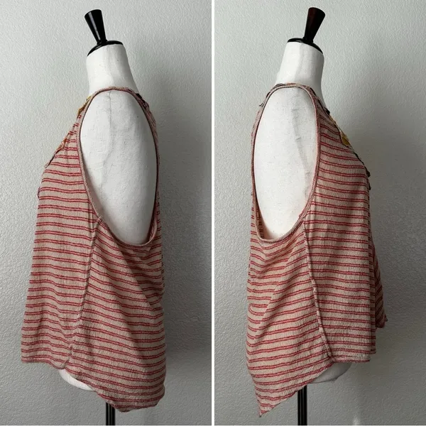 Free People Frida Floral Embroidered Striped Wrap Gauzy Knit Tank Top, Sz Medium - Image 5