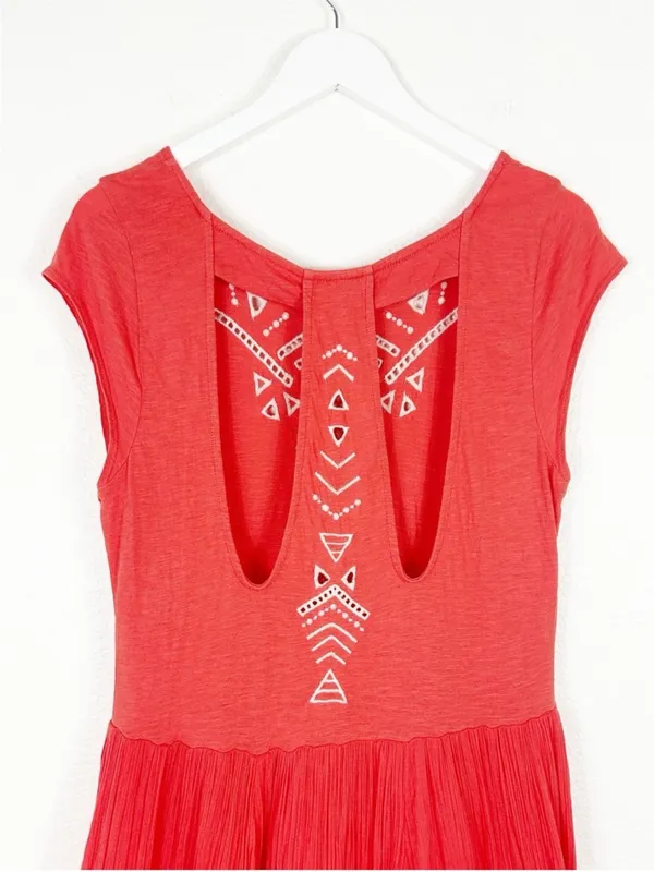 Free People cotton boho Meadows Toosaloosa Slub gauzy embroidered dress coral SZ - Image 5