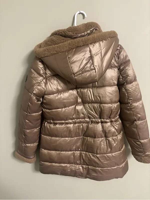 Ralph Lauren RLR Puffer Jacket Hooded Full Zip Womens Size Medium Brown Faux Fur - Image 2