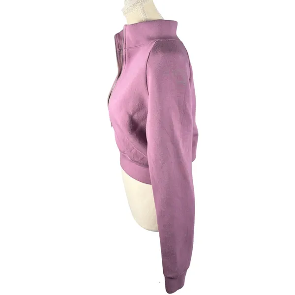Mauve Cropped Zip Up Jacket Womens M Funnel Neck Sweatshirt Athleisure - Image 5