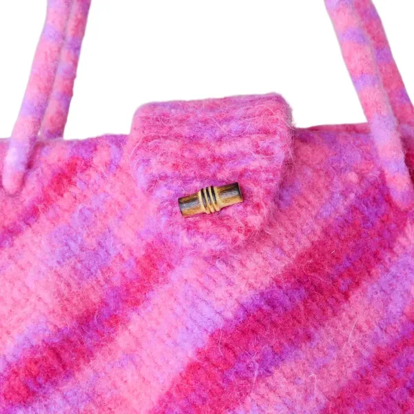 Vintage 90s Pink Wool Satchel Purse - Image 5