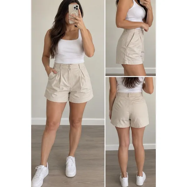 NWT Old Navy Extra High Rise Tailored Shorts Khaki Ivory Cream Size M Preppy - Image 2