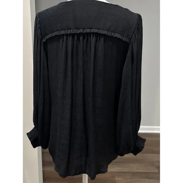 Anthropologie Black Balloon Sleeve Blouse XS - Image 5
