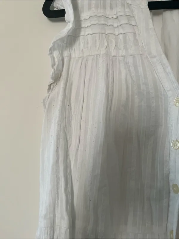 Loft White 100% Cotton Tiered Mini Dress Large Petite Ruffle Coastal Euro Summer - Image 4