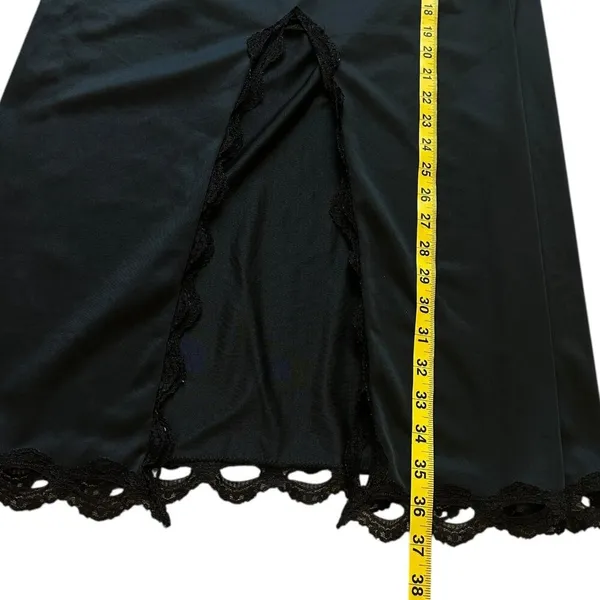 VTG 70s Maxi Half Split Slip M Lace‎ Trim Hem Romantic Goth Lace Coquette Fairy - Image 10