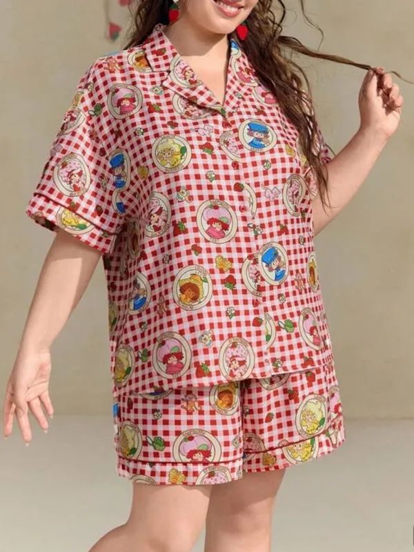 Strawberry Shortcake Countryside Plaid Gingham Check Short Pajama Set Two Piece - Image 6