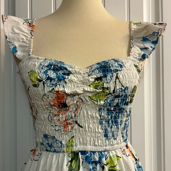 Abercrombie Floral Smocked Midi Dress Ruffle Straps Cottagecore Sundress - Image 3